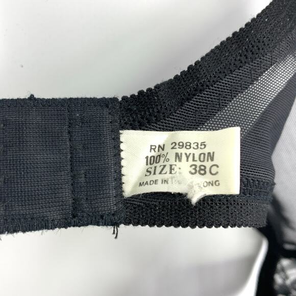 Vintage Underwire Bra Womens 38C Black Lace Sheer Nylon Lingerie Unbranded - Picture 7 of 7